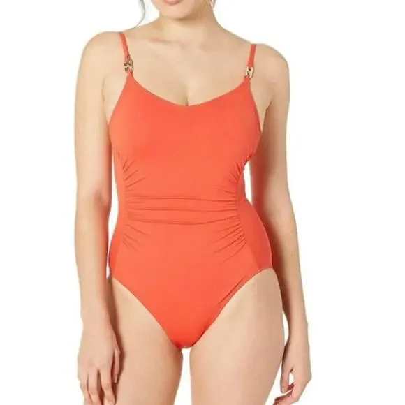 Michael Kors Radiant Chain Over the Shoulder One-Piece olive green size 12 - Picture 9 of 9